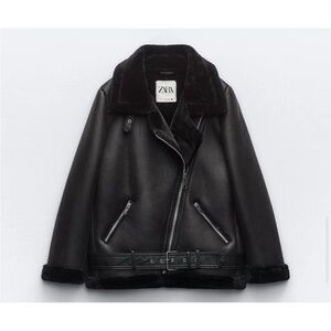 Zara Double Faced Faux Leather Biker Jacket Size M MISSING THE BOTTOM BELT